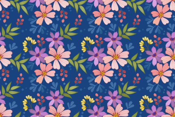 Download Flowers Design on Blue Color Pattern. - Color Collection