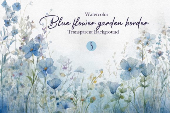Download Watercolor Blue Flower Garden Border PNG - Color Collection