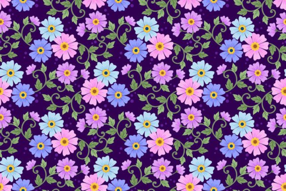 Download Blooming Flowers on Purple Color Pattern - Color Collection