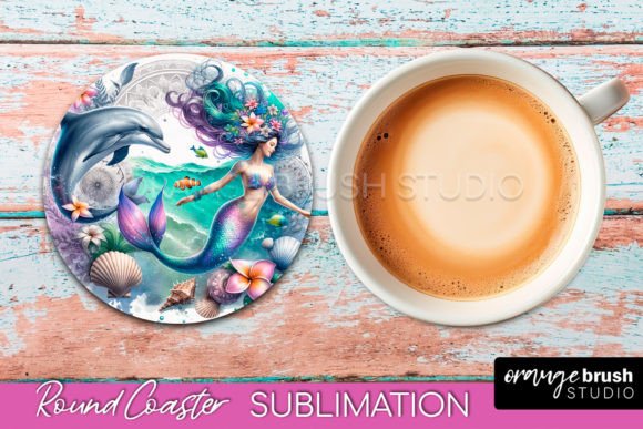 Download Watercolor Mermaid Round Coaster Design - Color Collection