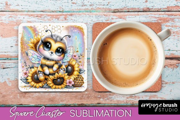Download Watercolor Bee Square Coaster Design - Color Collection