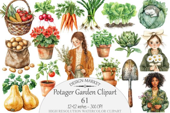 Download Watercolor Potager Garden Clipart - Color Collection