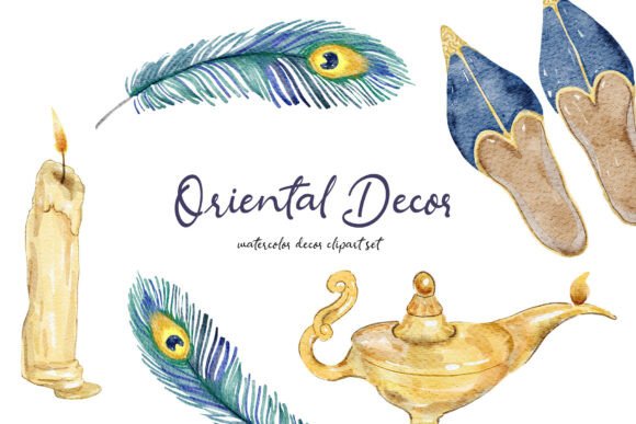 Download Watercolor Oriental Decor Clipart Set - Color Collection