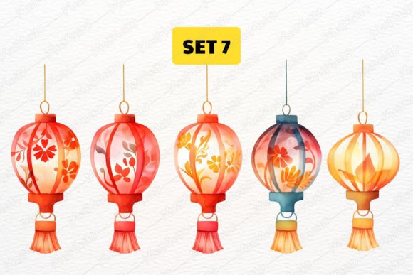 Download Watercolor Oriental Flower Lantern Lamp - Color Collection