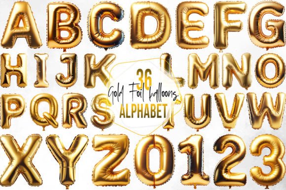 Download Gold Foil Balloons Alphabet Sublimation - Sublimation Collection