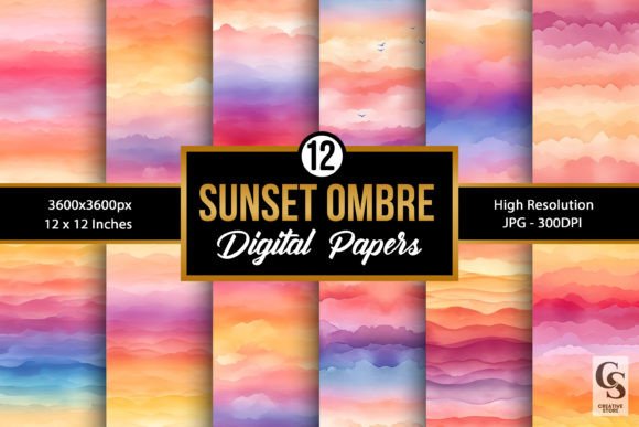 Download Summer Watercolor Sunset Ombre Patterns - Color Collection